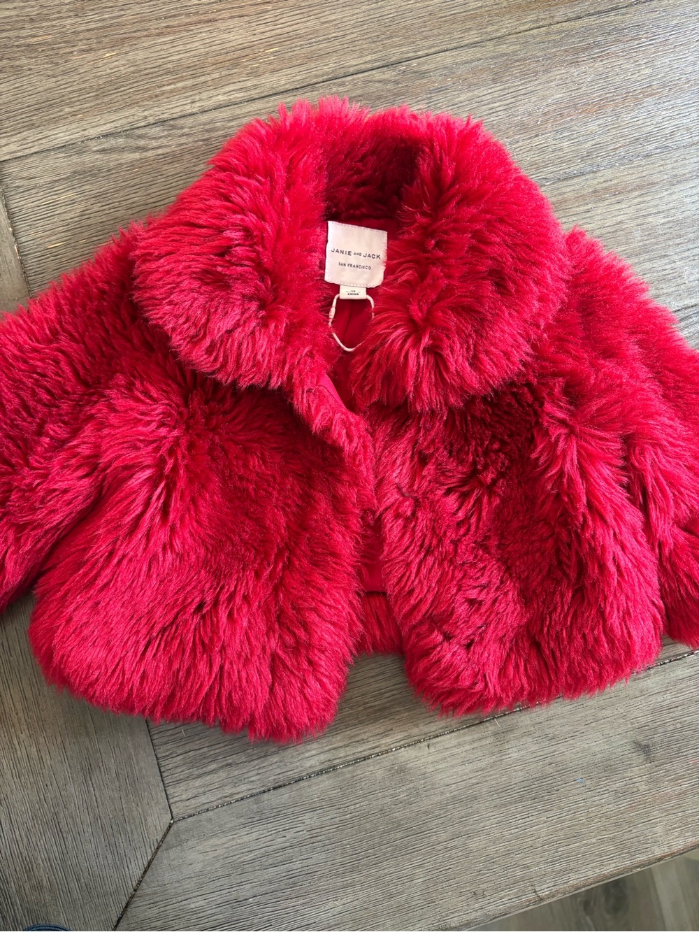 Janie and Jack Plush Red Faux Fur Kids Button-Up Jacket 2T